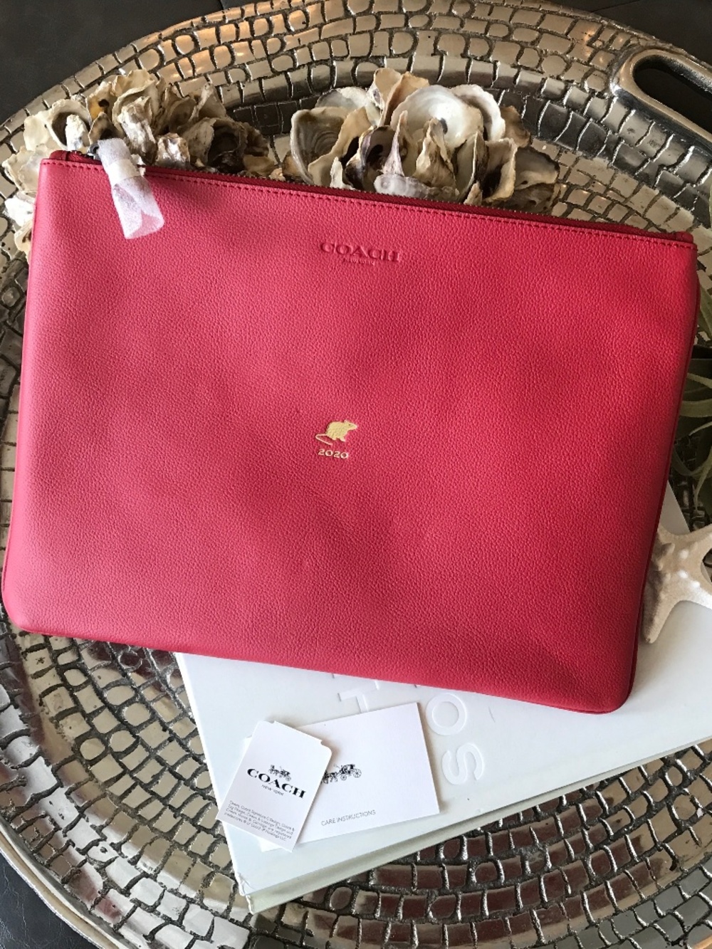 COACH BAG RED LEATHER TRAVEL ORGANIZER POUCH CLUTCH 12” X 9”